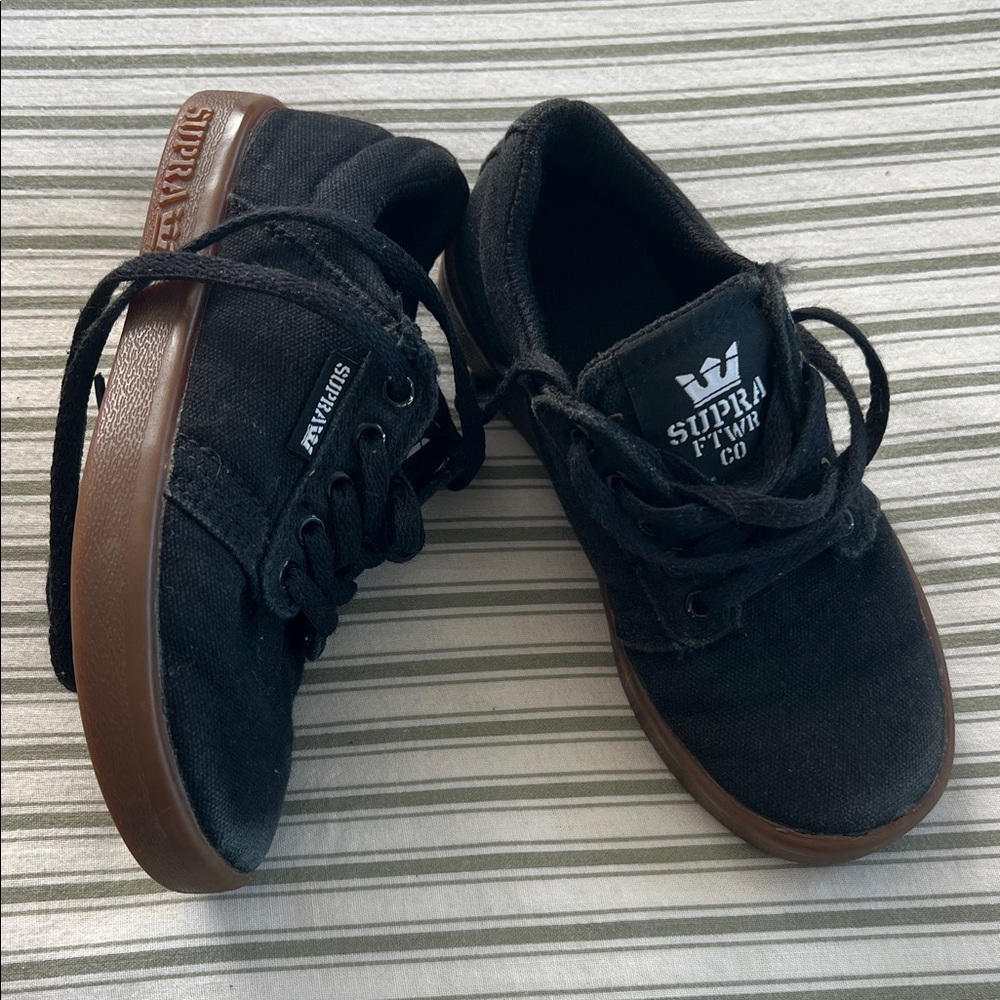 Supra Black Canvas Shoes with Brown Soles